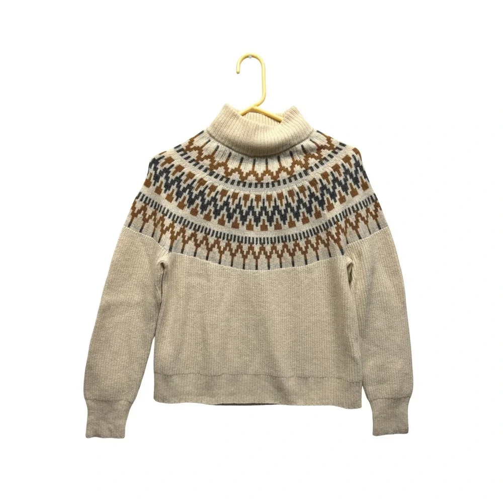 J.Crew Sweater Fair Isle Mock Neck XS Cream Womens